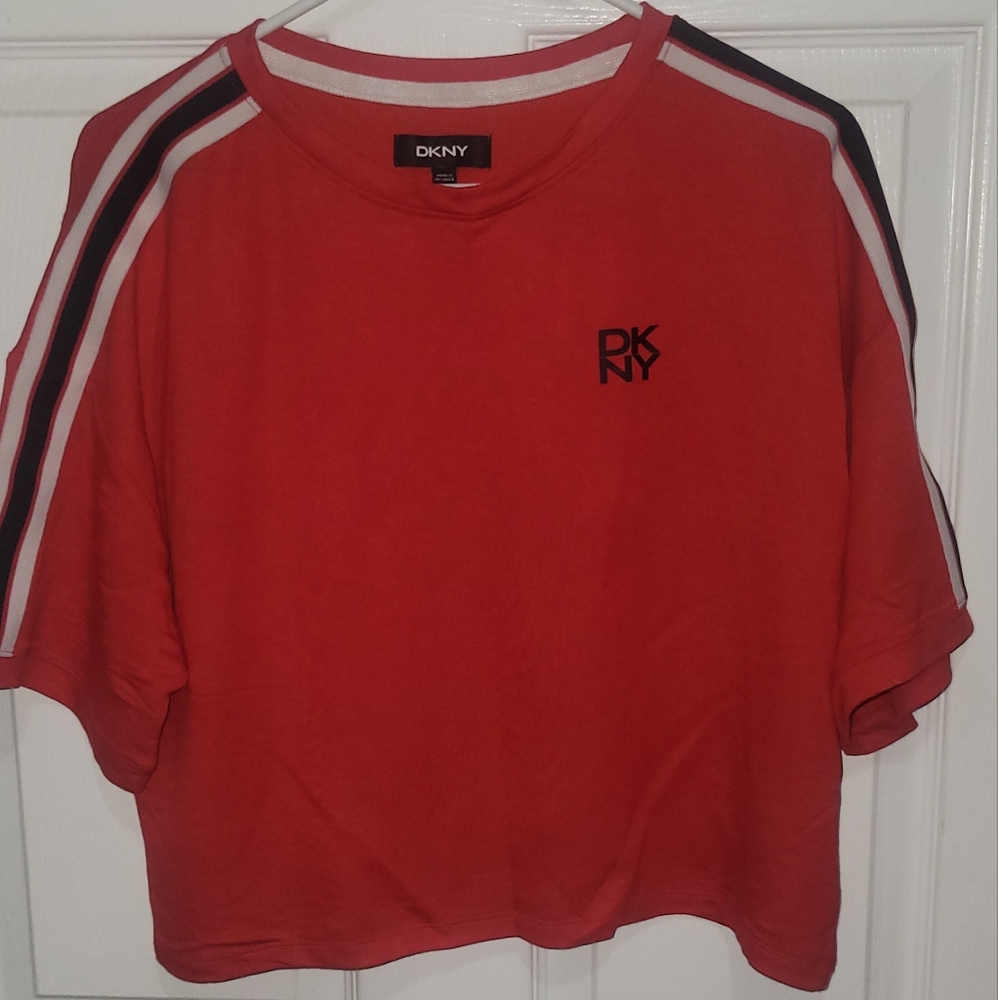 Red DKNY 2 Piece Cropped T-Shirt & Shorts